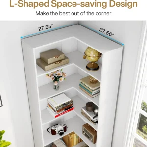 Tribesigns 71" L-Shaped Bookcase, 6-Tier Corner Bookshelf, Industrial Storage Display Rack, Grey
