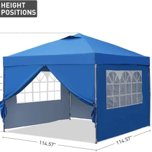 GDY 10x10 Pop Up Canopy Tent, Outdoor Canopy Tent, Patio Tent,Commercial Instant Gazebos,4 Sidewalls, Portable Shelter Canopies, with 4 sandbags, Blue.
