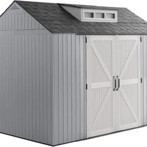 Rubbermaid Resin Outdoor Storage Shed With Floor Weather Resistant Gray Organization for Home