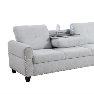 Aukfa 3 Piece Sectional Sofa, Living Room Couch with Storage Ottoman&Cup Holder, Linen, Right Hand, Purple
