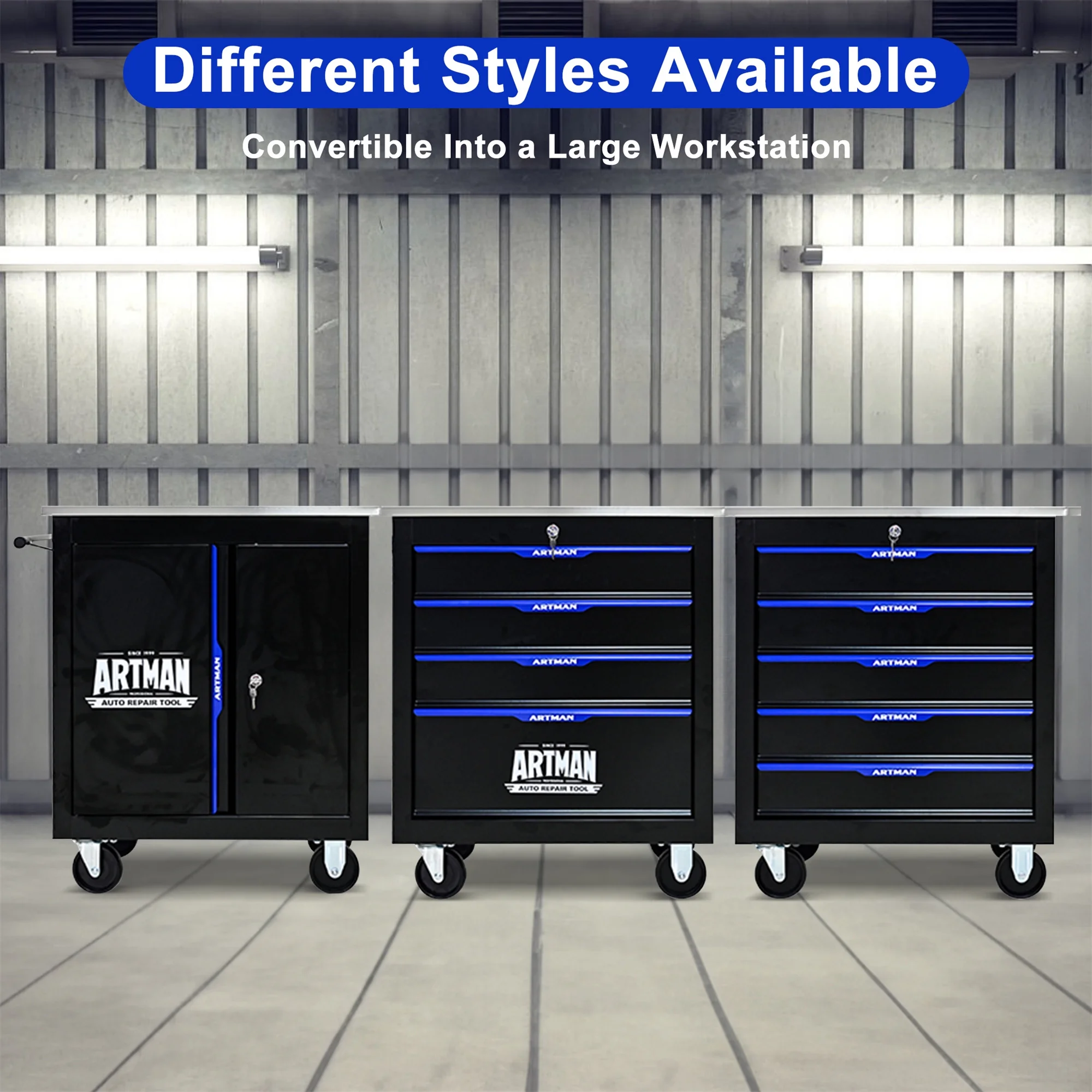 Aukfa Composable 25.9 in Tool Chest with 7 Drawers&7 Plastic Storage Box for Workshop Garage, Black