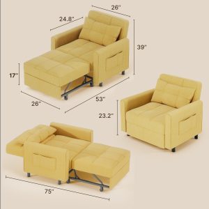 3-in-1 Adjustable Sleeper Sofa Bed, Pull Out Chair Sofa, Convertible Folding Bed for Living Room