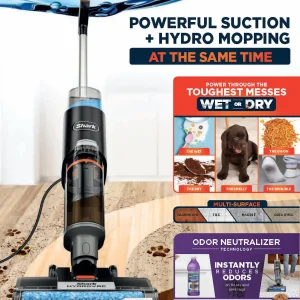 Shark HydroVac MessMaster Wet Dry Corded Vacuum Cleaner, 3-in-1 Multi-Surface Vacuum Mop & Self-Cleaning System, Lightweight, Powerful Suction, for Hard Floors & Area Rugs, WD160