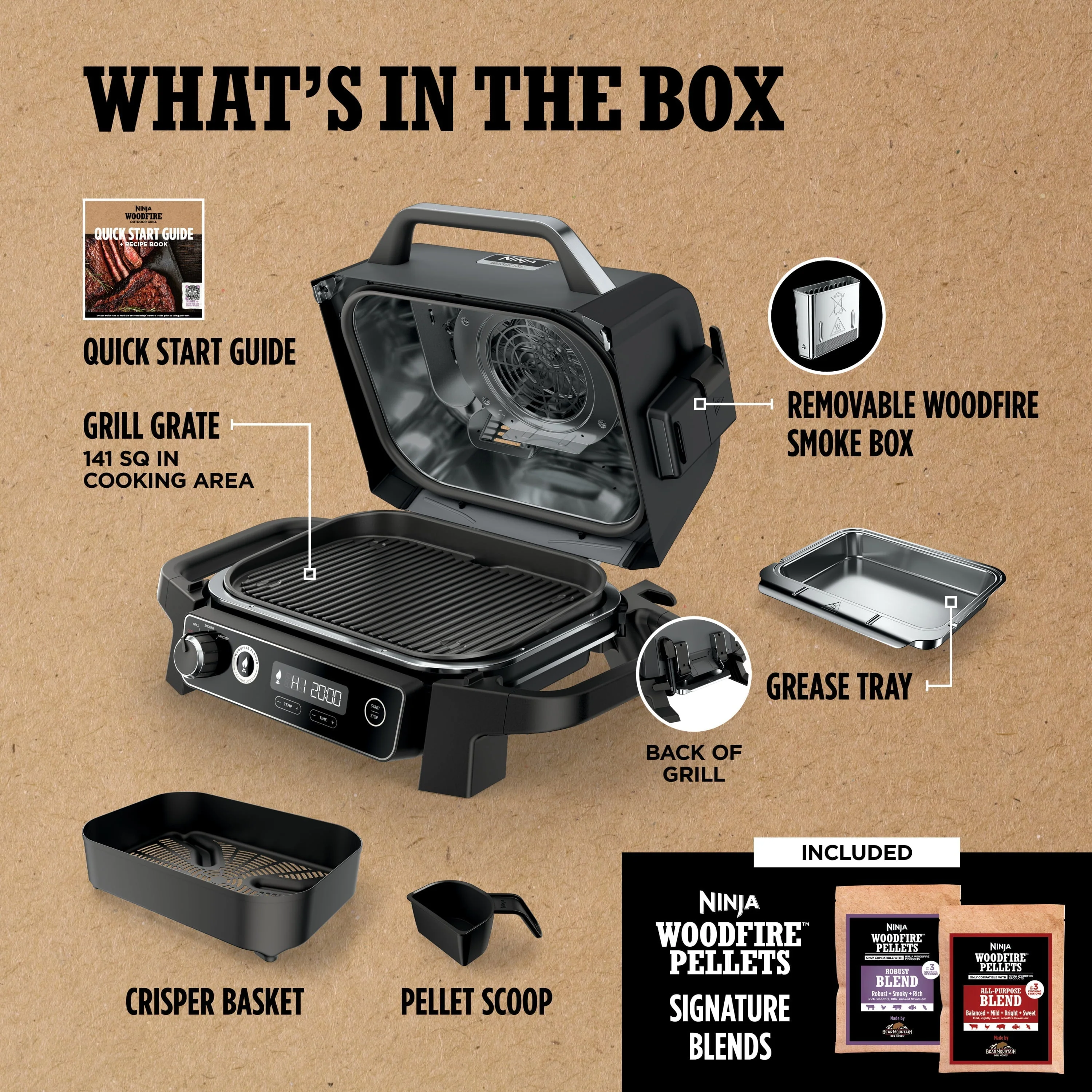 Woodfire Outdoor Grill & Smoker, 3-in-1 Master Grill, BBQ Smoker, & Outdoor Air Fryer with Woodfire Technology, OG700