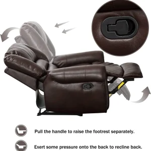 CANMOV Leather Recliner Chair, Classic and Traditional Manual Recliner Chair with Comfortable Arms and Back Single Sofa for Living Room, Nut Brown