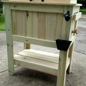 All Weather 48 Quart Antiqued Cedar Cooler Stand with Brass Drain, Bottle Opener and Cap Catcher, Beer Cooler.