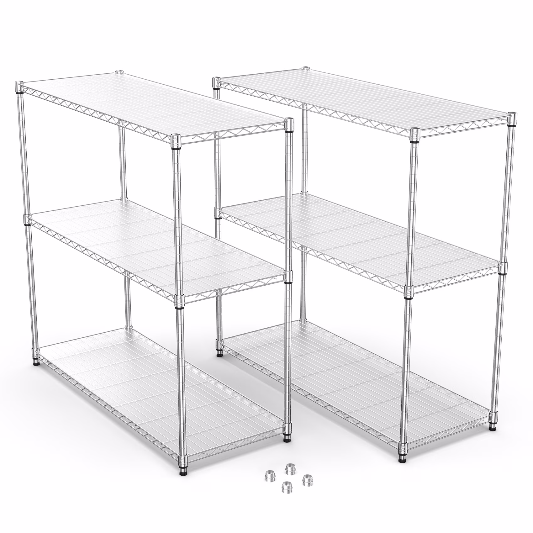 Miniyam 3 Tier Wire Shelving Unit, 2 Packs 1050 LBS NSF Adjustable Metal Garage Storage Shelves, Heavy Duty Storage Wire Rack, Black