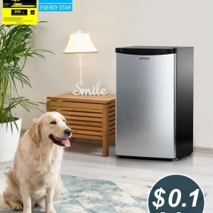 Upstreman 3.2 Cu.Ft Mini Fridge with Freezer, Single Door Mini Fridge, Dorm Fridge, Adjustable Thermostat, Mini Refrigerator for Bedroom, Office, Dorm, Black-BR321