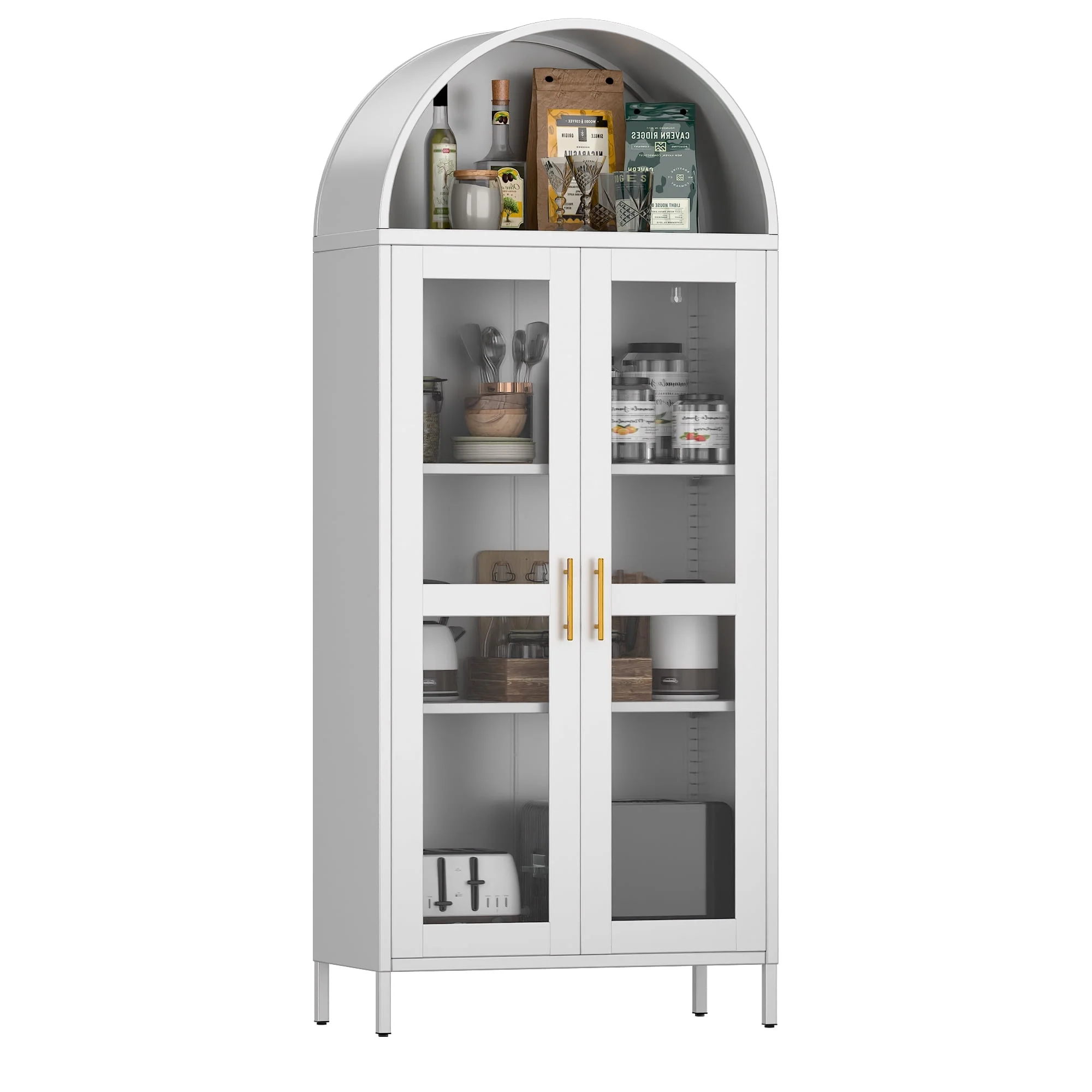 SUXXAN Metal Arched Storage Display Lockable Cabinets with Glass Doors and Adjustable Shelves, Assembly Required, Black