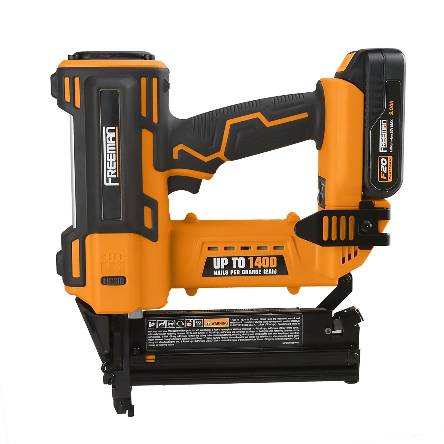 Freeman PE20V2118G2 20 Volt Cordless 2-in-1 18-Gauge Nailer / Stapler Kit with Lithium Ion Battery, Charger, Bag, and Fasteners (400 Count) -C 1400 Shots per Charge