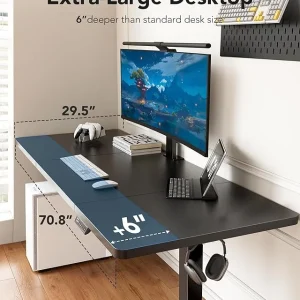 UANUO 48 x 24 inch Electric Standing Desk, Height Adjustable Table with Headphone Hooks & Cable Manager, Sit to Stand up Desk for Home Office, Vintage Brown