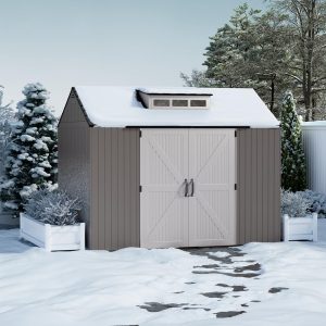 Rubbermaid Resin Outdoor Storage Shed With Floor Weather Resistant Gray Organization for Home