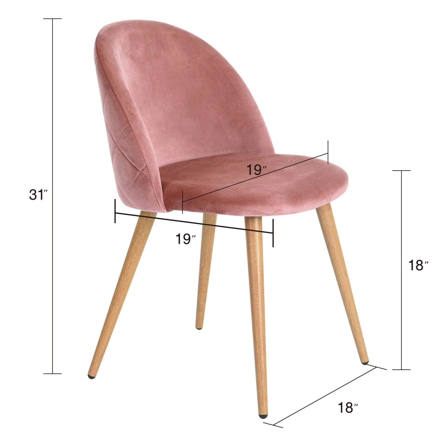 Homy Casa Velvet Upholstered Dining Chairs Set of 2 with Backrest for Kitchen, Rose