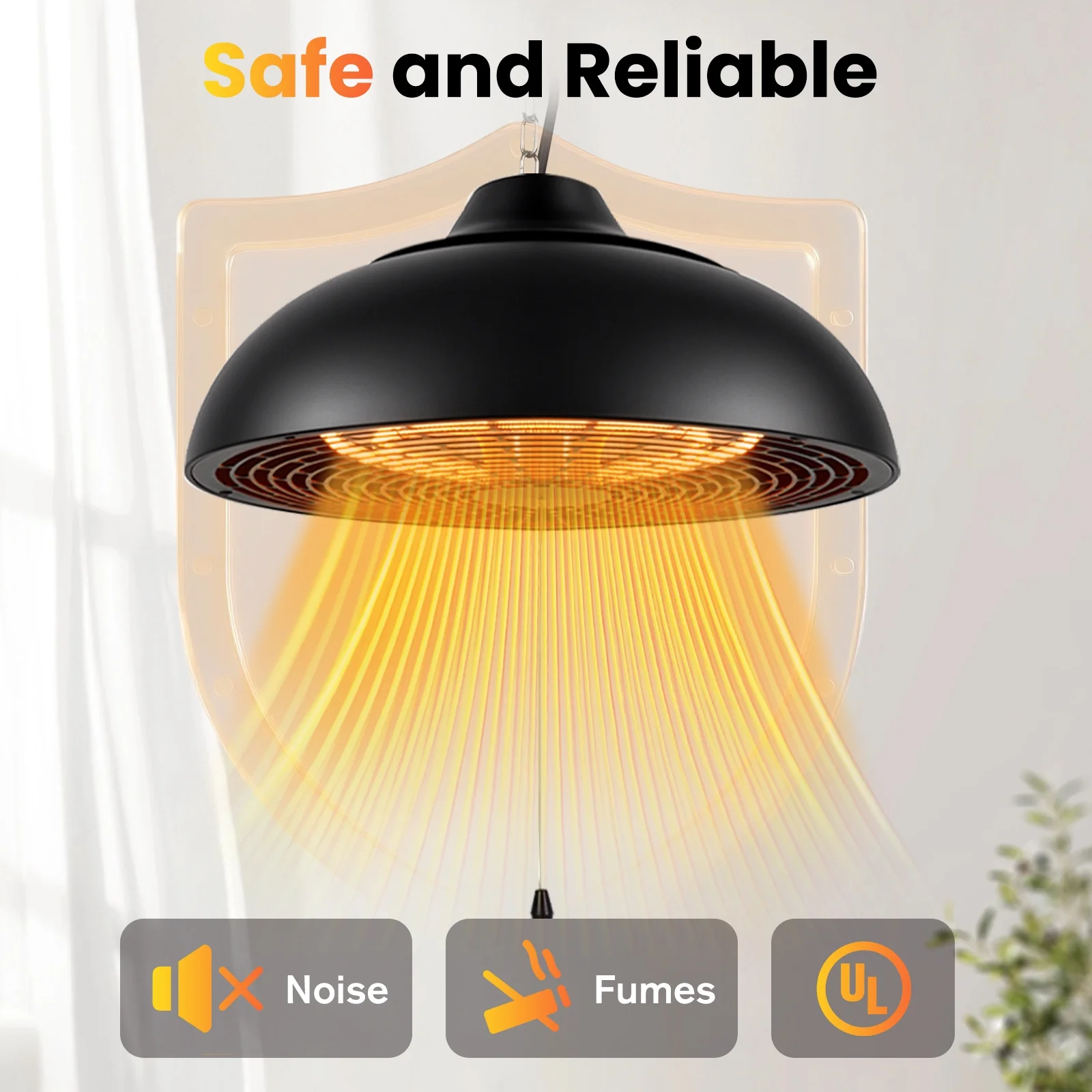 Advwin Outdoor Patio Heater,1500W Electric Hanging Patio Heater 3S Fast Heating,Ceiling Mounted Heater for Balcony,Courtyard, Garage,Overheat & Tip-Over Protection 3 Adjustable Modes,IP55 Waterproof