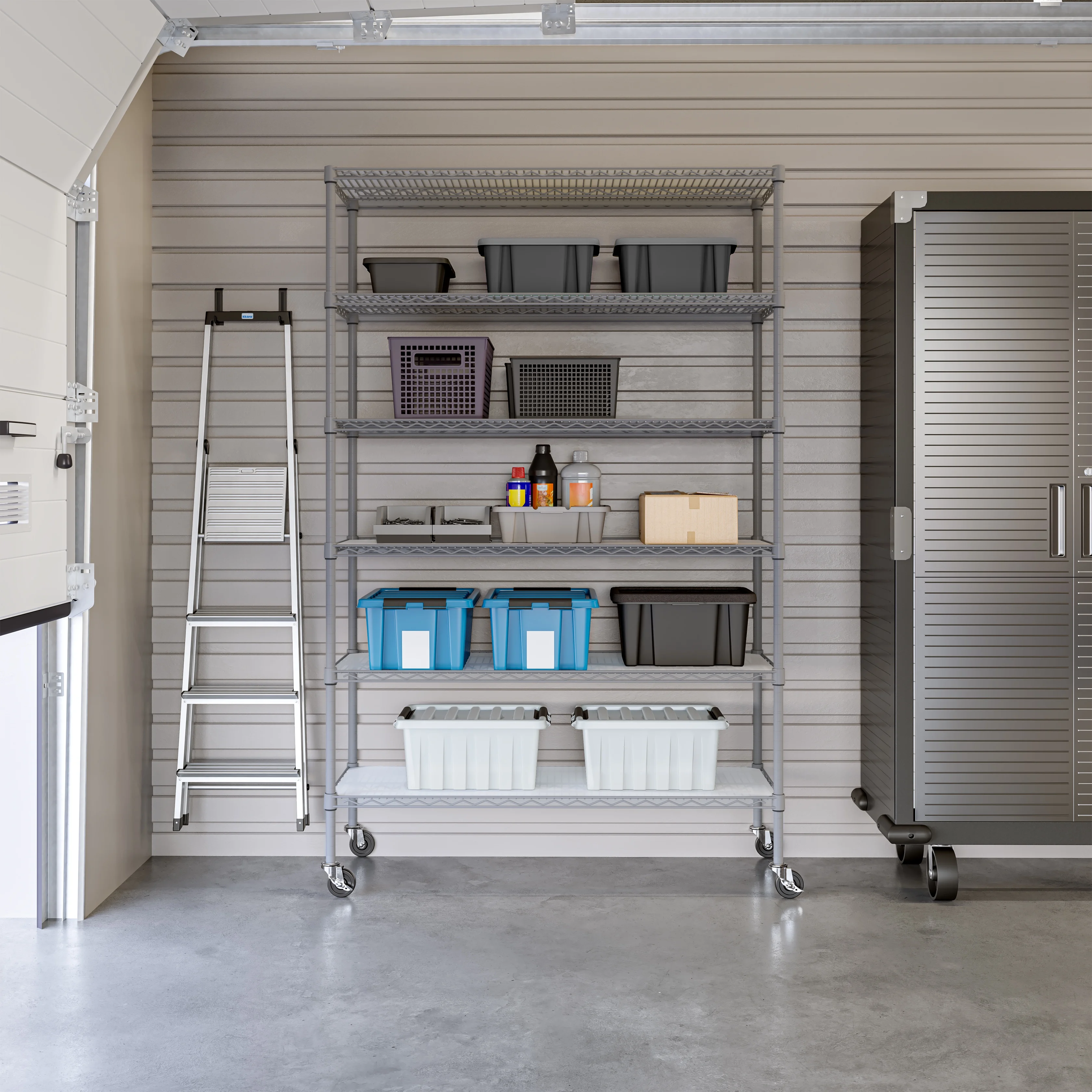 Seville Classics Solid Steel Wire Shelving Storage Unit Adjustable Shelves Organizer Rack, for Home, Kitchen, Office, Garage, Bedroom, Closet, Graphite, 6-Tier, 48" W x 18" D x 75.5- H