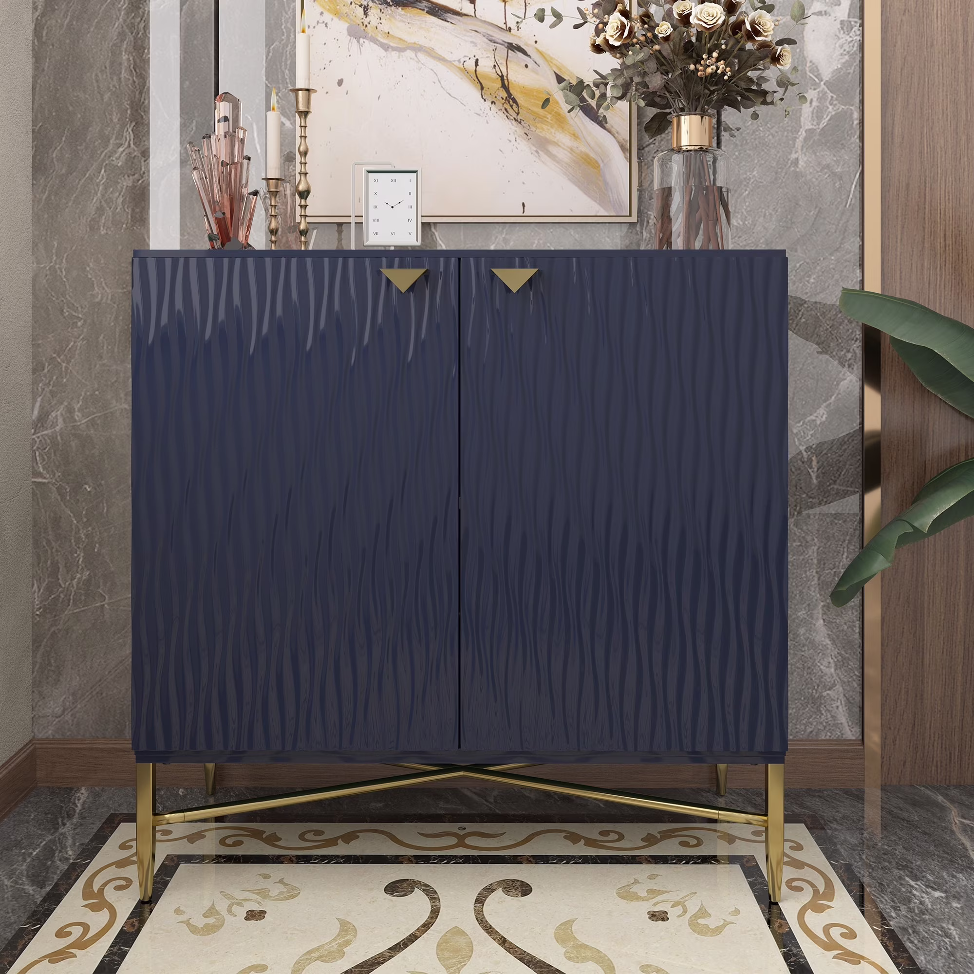 Clihome 2-Door Freestanding Locker Storage Accent Cabinet Blue