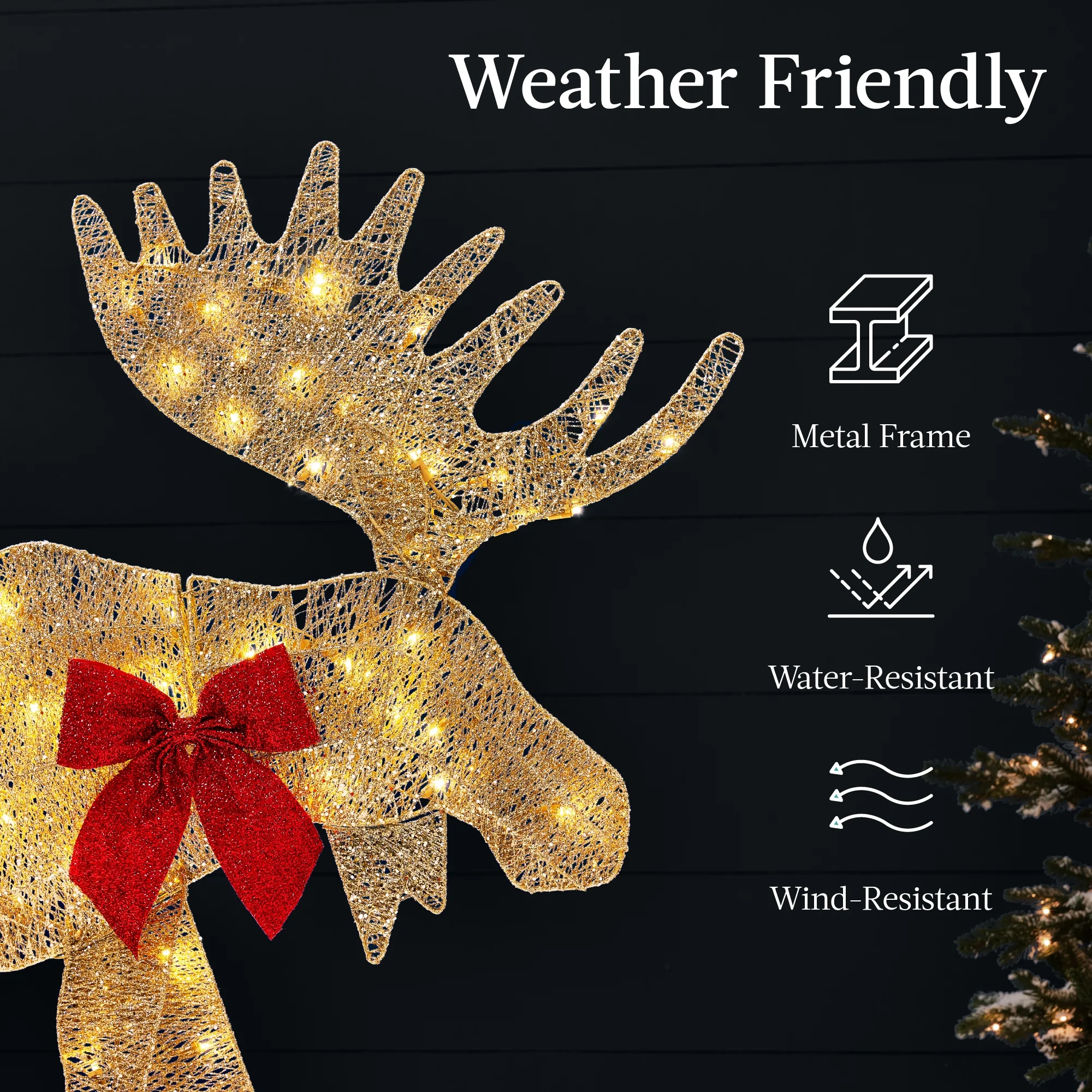 Best Choice Products 4ft 2-Piece Lighted 2D Christmas Moose Set Outdoor Decor w/ 125 LED Lights, Stakes - Rattan