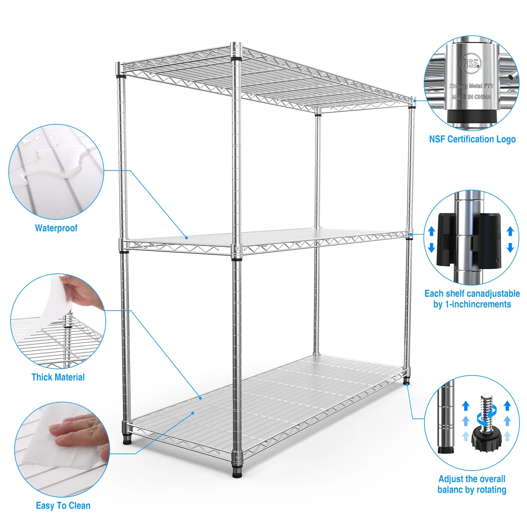 Miniyam 3 Tier Wire Shelving Unit, 2 Packs 1050 LBS NSF Adjustable Metal Garage Storage Shelves, Heavy Duty Storage Wire Rack, Black