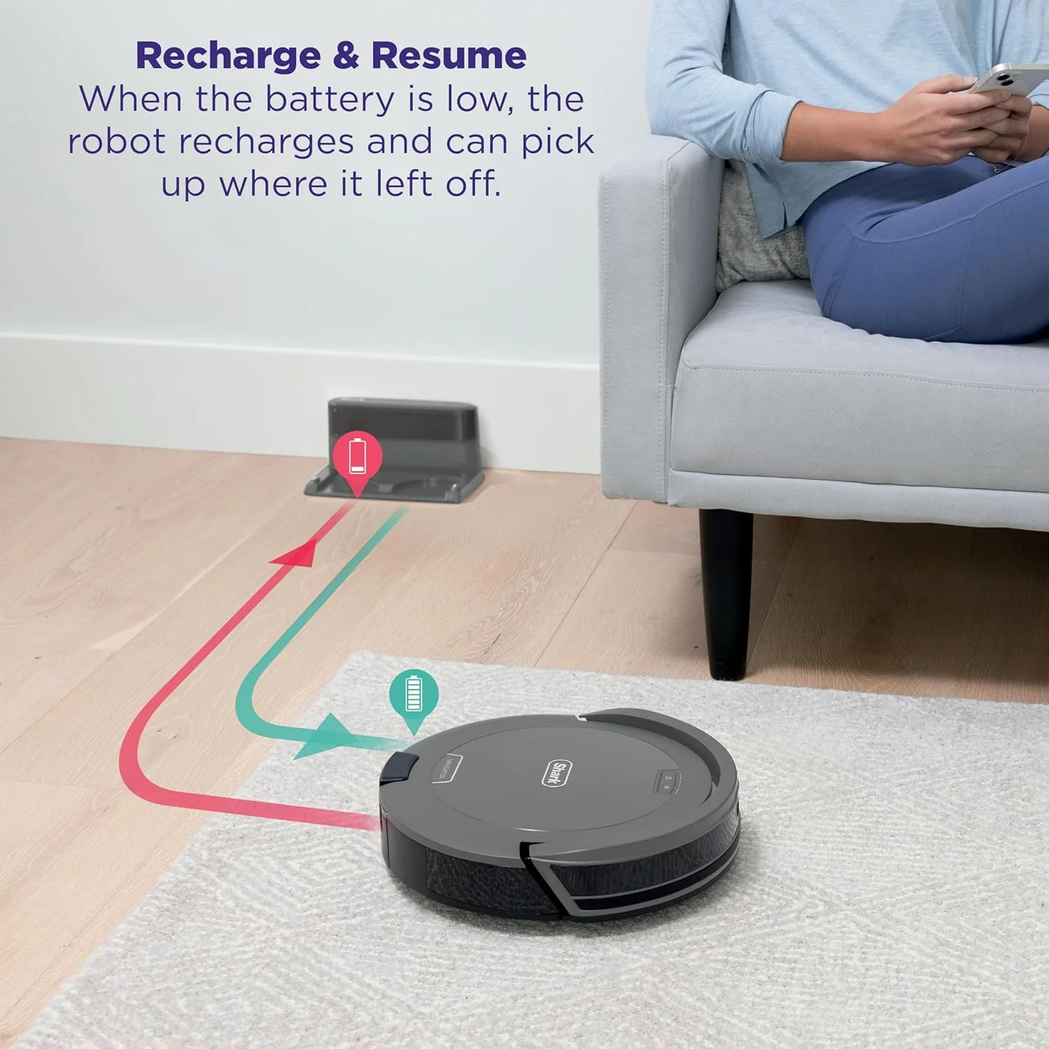 Shark Navigator Robot Vacuum with SmartPath Navigation and Self-Cleaning Brushroll, Powerful Suction, Pet Hair Pickup, Anti-Hair Wrap, for Carpets & Hard Floors, Steel Grey, RV2110