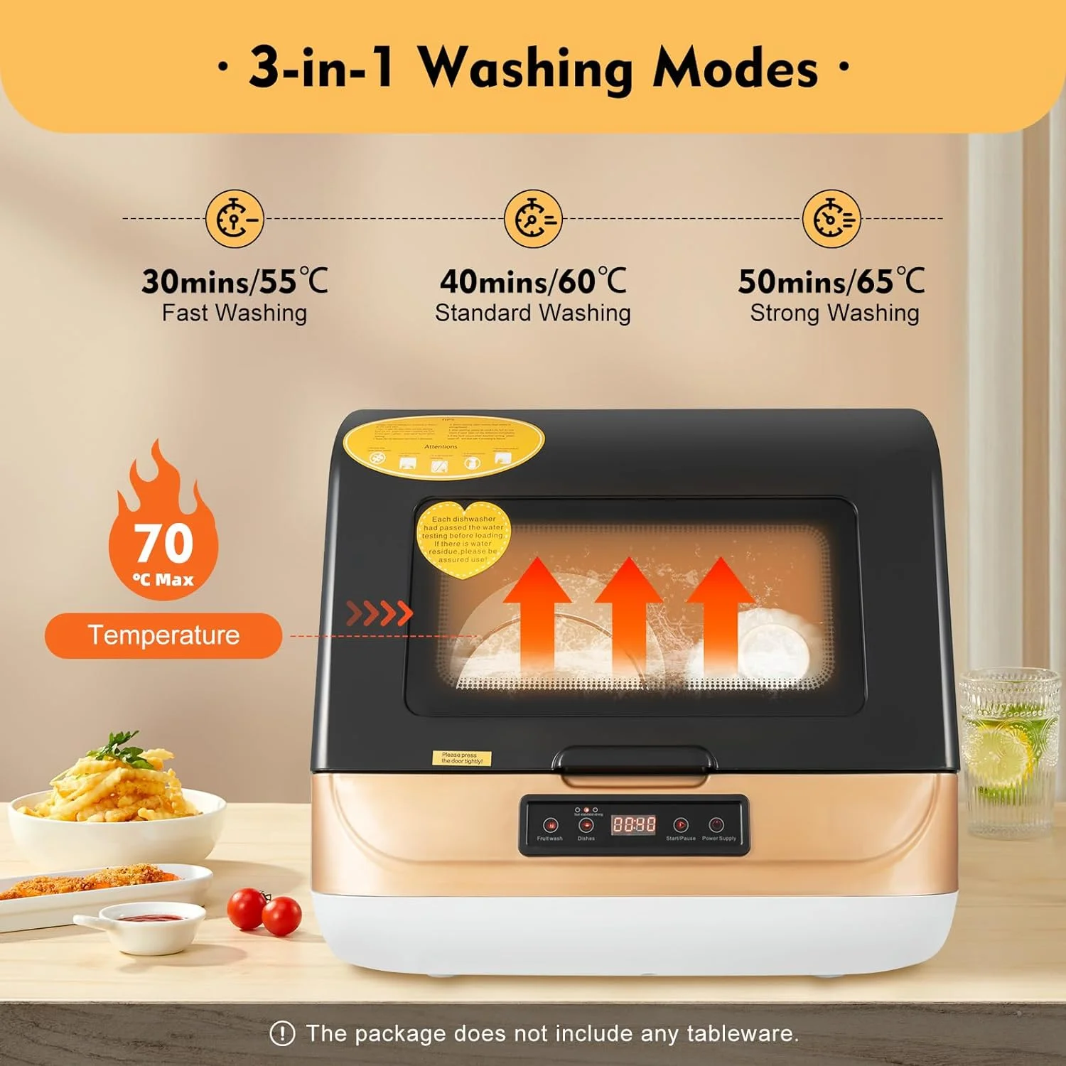 1200W Kitchen Countertop Dishwasher, Portable Mini Dishwashe 360- Streak-Free Deep Cleaning, 4 Washing Programs Automatic Dish Washing Machine for Home, Apartment, Black