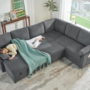 VanAcc Sofa Bed, Sleeper Sofa with Storage Chaise 2 in 1 Pull Out Couch Living Room