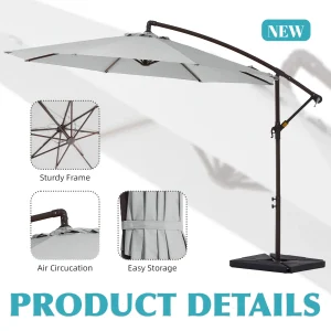 JUSTLET 10ft Heavy Duty Patio Hanging Offset Cantilever Patio Umbrella W/ 4-Piece Base Included Included, Beige