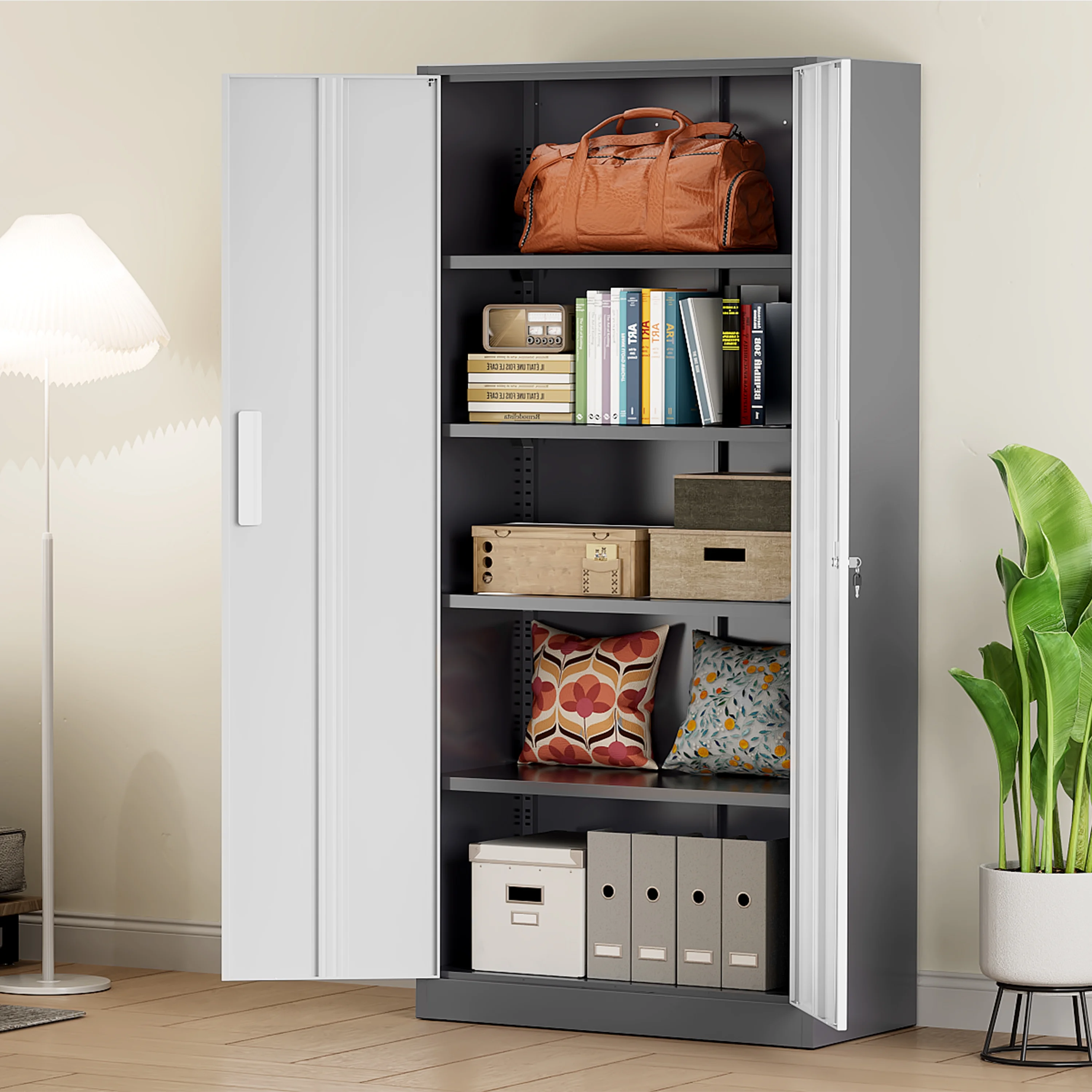 SUNCROWN 71 In Metal Storage Garage Cabinets with Locking Doors and Adjustable Shelves, Steel Storage Cabinet for Garage, Office, Classroom, Assemble Required(Black)
