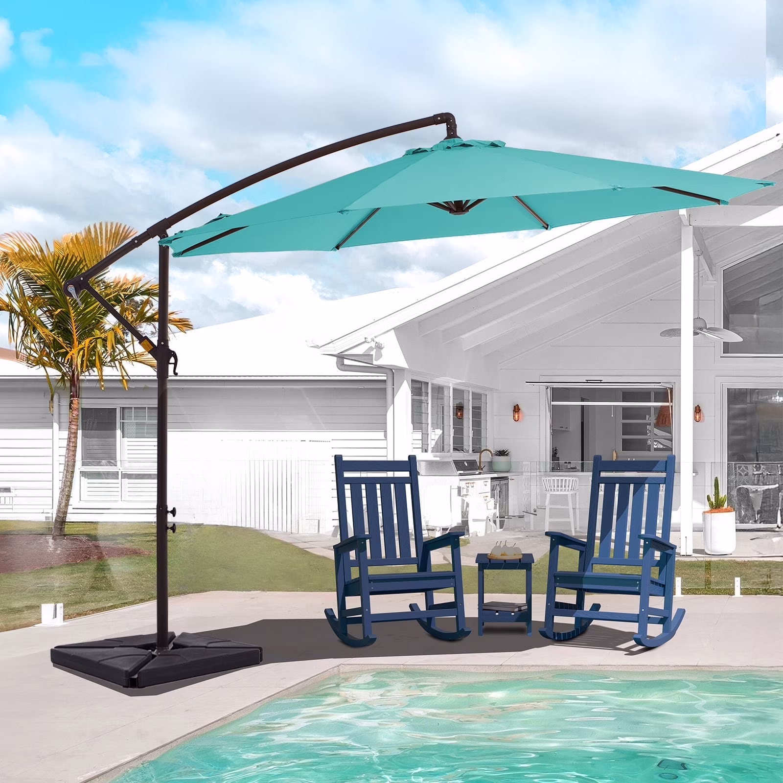 JUSTLET 10ft Heavy Duty Patio Hanging Offset Cantilever Patio Umbrella W/ 4-Piece Base Included Included, Beige