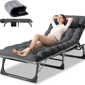 Slsy Folding Lounge Chair, 5-Position Adjustable Outdoor Reclining Chair, Folding Sleeping Bed Cot, Folding Chaise Lounge Chair for Pool Beach Patio Sunbathing
