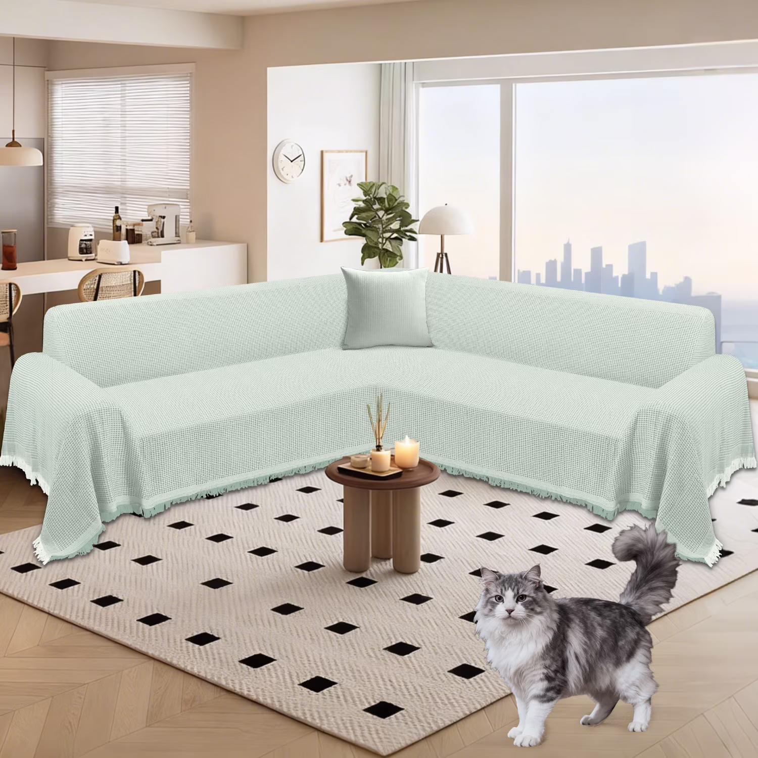 HDCAXKJ Washable L Shape Sofa Covers Reversible Sectional Couch Covers Corner Sofa Slipcovers Blankets Sofa Cover for Living Room Home Decor,91"x252",Gray