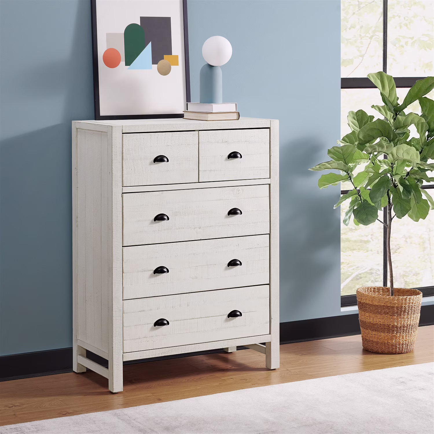 Alaterre Furniture Arden 5-Drawer Wood Chest Dressers for Adult, Solid Acacia Hardwood Storage Unit with Full-Extension Metal Glides