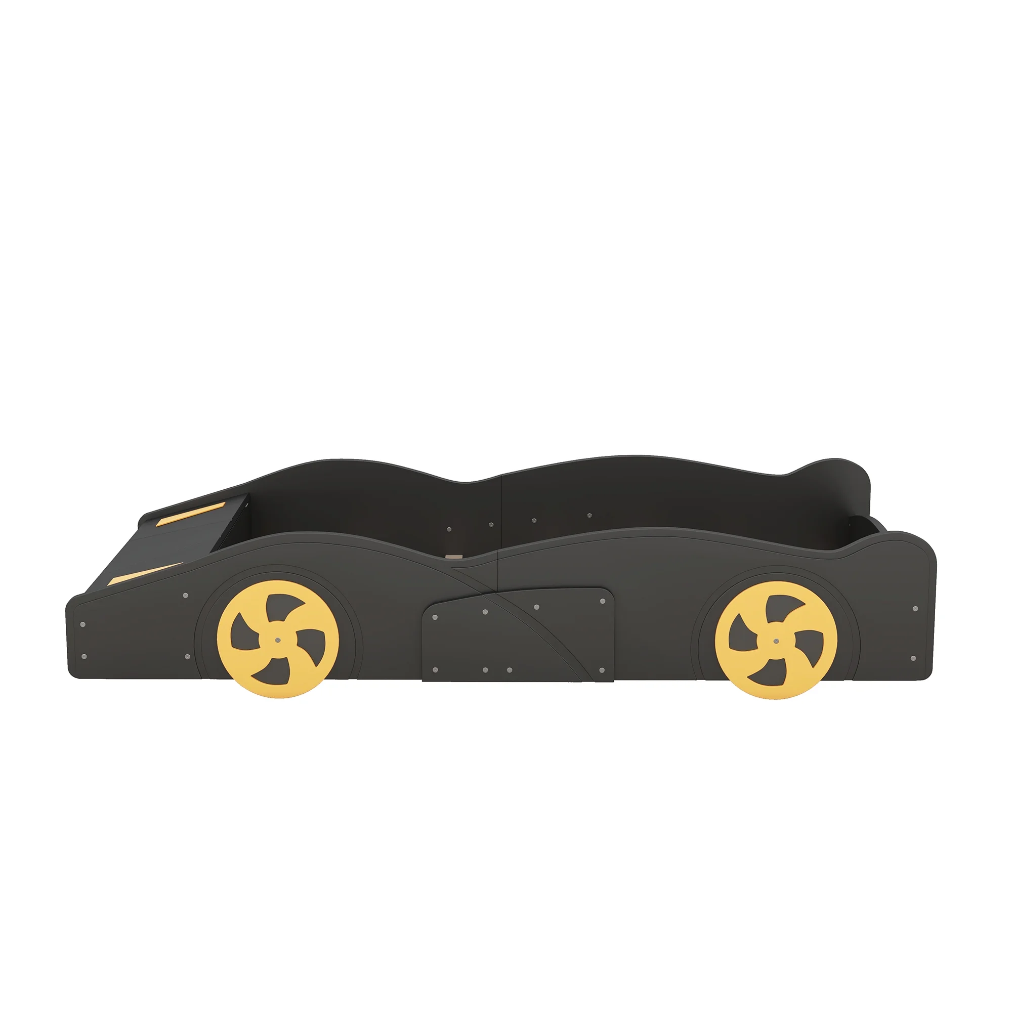 Euroco Car-Shaped Twin Size Platform Bed with Tires and Storage Cabinet for Kids Bedroom, Black