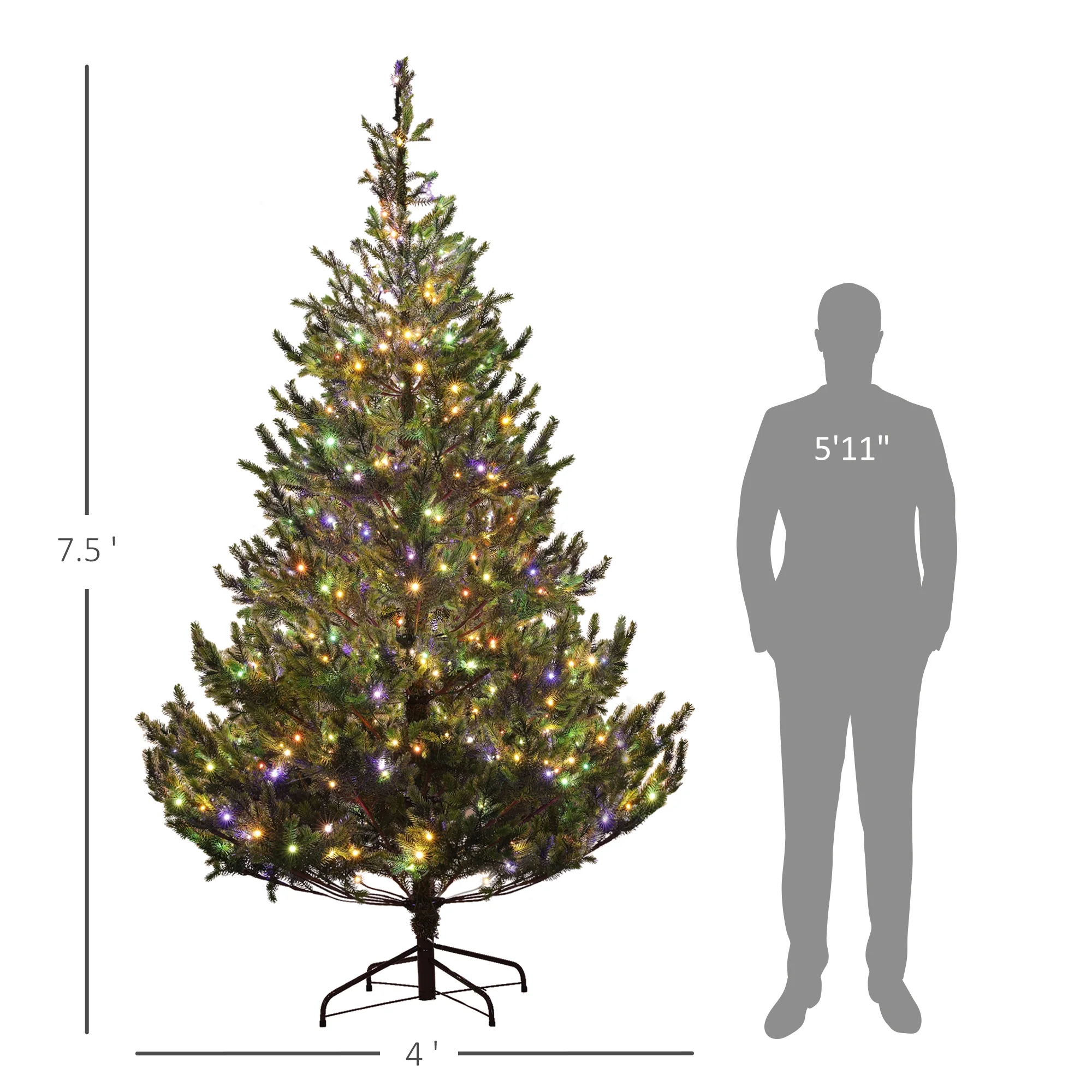HOMCOM 6ft Artificial Sparse Christmas Tree with Steel Stand and 1933 Tips for Home Office Holiday