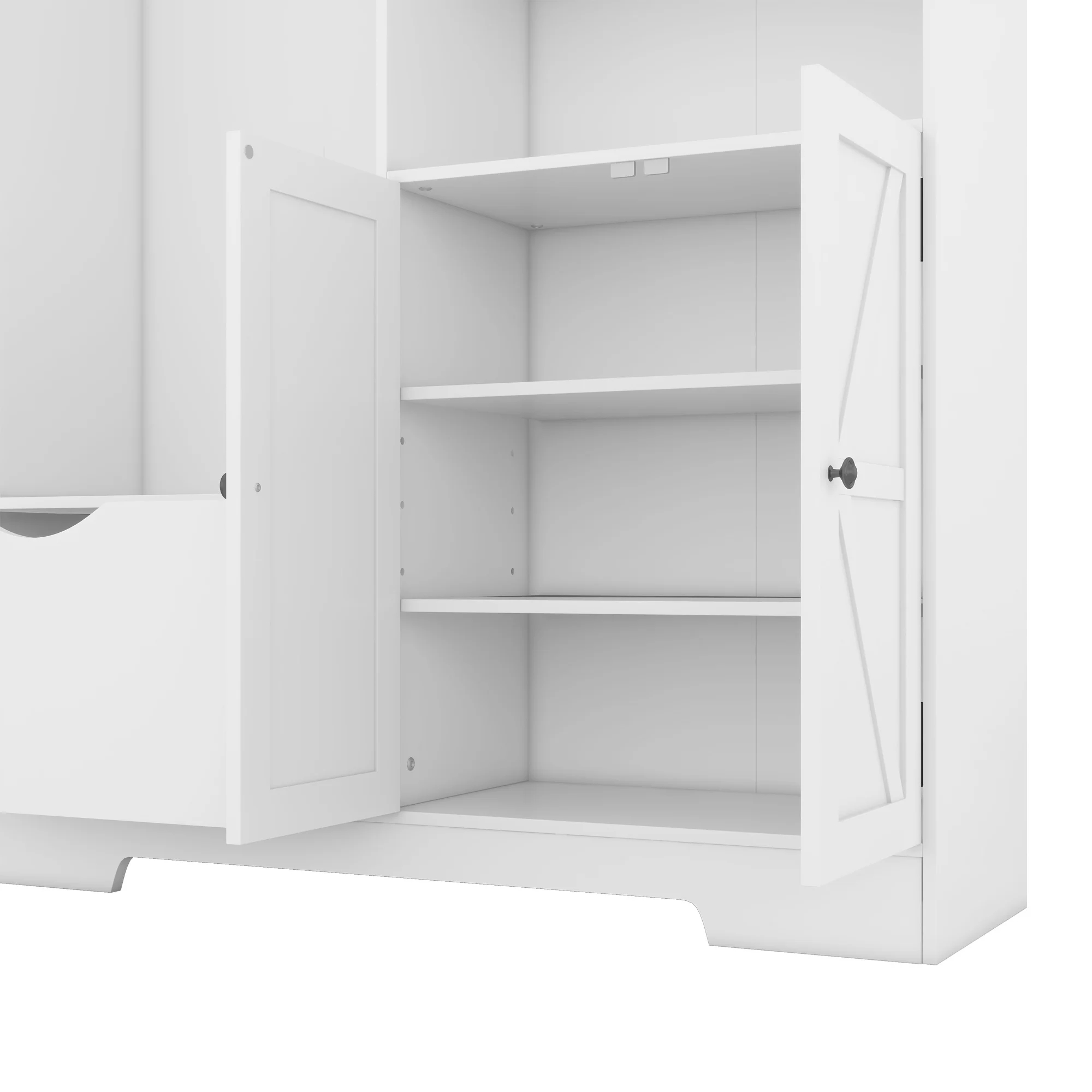 Bellemave 59"W Farmhouse Hall Tree with Storage Shelves and Shoes Rack Multi-functional Coat Rack with Hooks Entryway Shoes Storage Seating Bench Coat Hanger for Hallway (Black, With Shoes Rack)