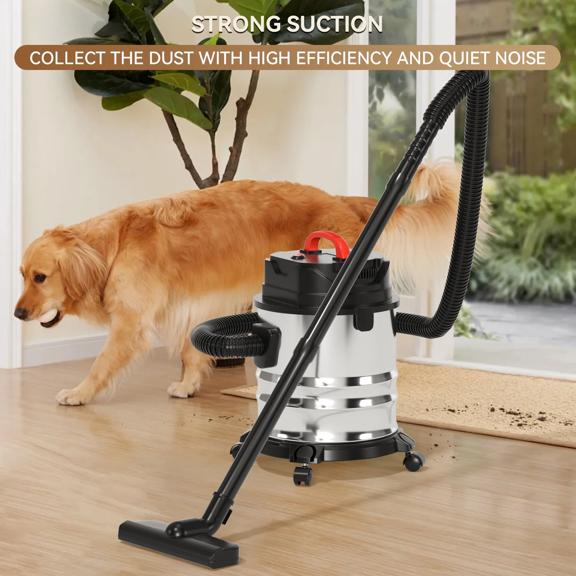 TOPTENG Wet Dry Vacuum Cleaner, 5 Gallon 1800W 6 HP Peak Stainless Steel Shop Vacuum Wet and Dry, with Filter and Attachments for House Garage Workshop Car