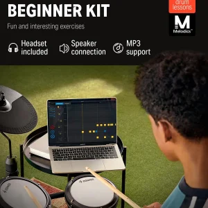 Donner DED-80 Electronic Drum Set, Electric Drum Set for Beginner with 4 Quiet Mesh Drum Pads, 2 Switch Pedal, 180+ Sounds, Throne, On-Ear Headphones, Sticks, and Melodics Lessons Included.