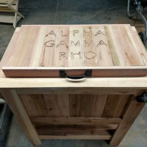 All Weather 48 Quart Antiqued Cedar Cooler Stand with Brass Drain, Bottle Opener and Cap Catcher, Beer Cooler.
