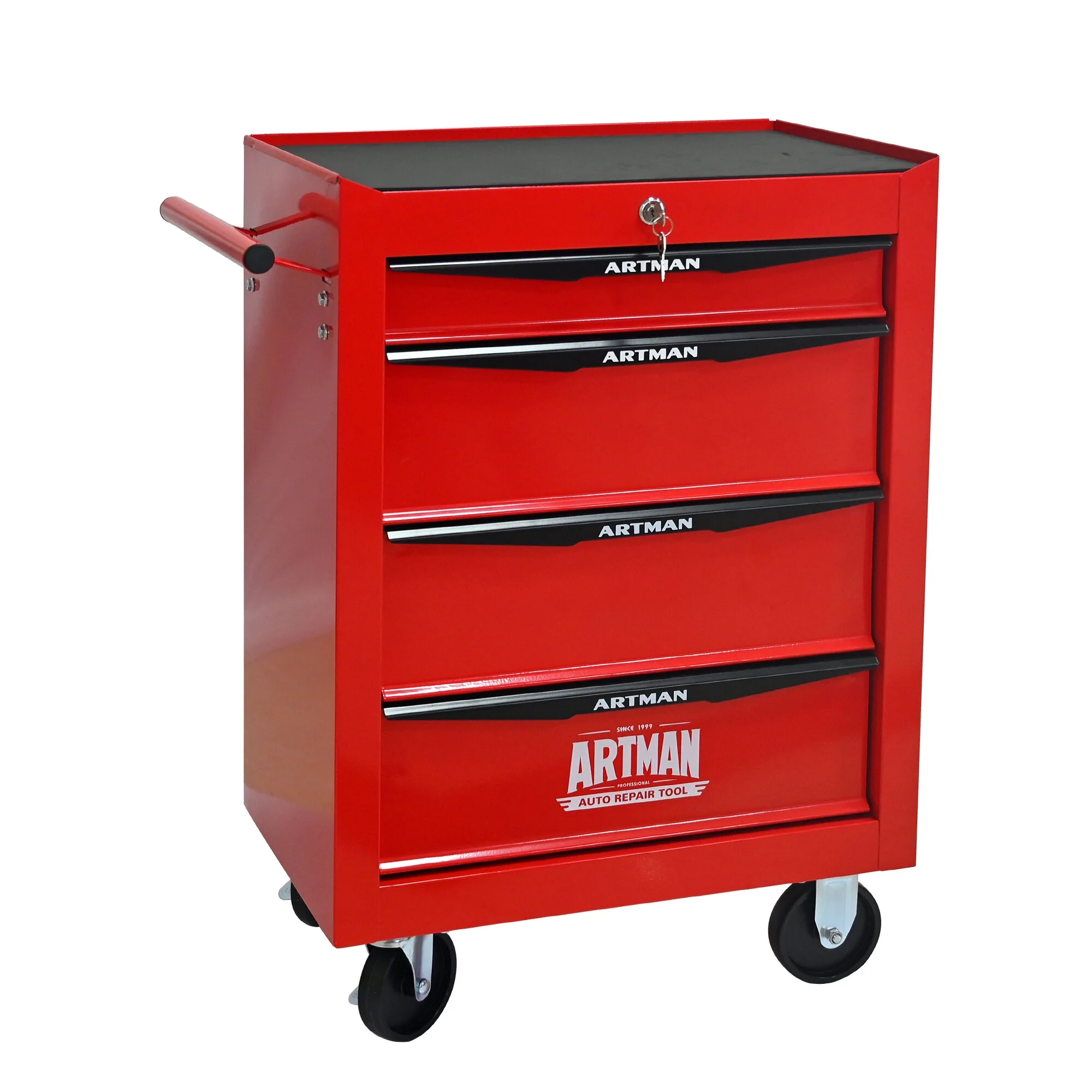 Tool Cabinets 4 Drawers Multifunctional Tool Cart with Wheels,Metal Rolling Tool Cart Storage for Garage Workshop Warehouse Repair Shop--With Stainless Steel Roof- Red&Black,Garage Tool Cabinets