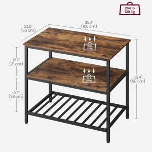 VASAGLE Kitchen Storage Island with 3 Shelves Kitchen Shelf Organizer with Large Worktop Kitchen Baker’s Rack Coffee Bar Rustic Brown & Black