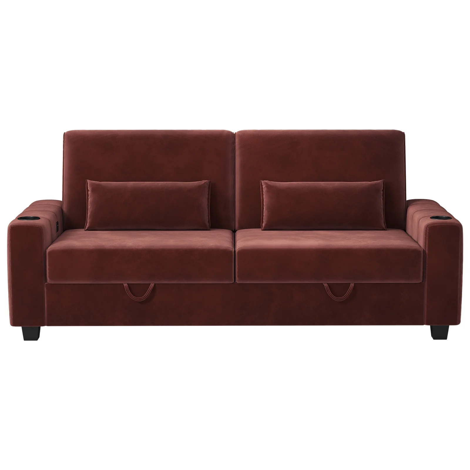 87-Large Loveseat Sofa, 3 Seater Couch with Storage, Velvet Fabric Deep Seat Sofa with Pillow& Cup Holders, Modern Comfy Sofa with USB& Type-C Ports, Home Sofa Couch for Living Room Bedroom