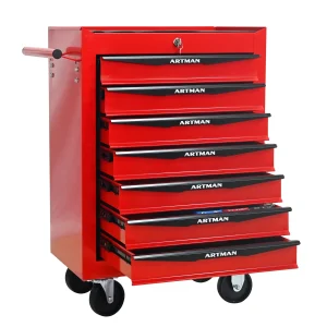 Tool Cabinets 4 Drawers Multifunctional Tool Cart with Wheels,Metal Rolling Tool Cart Storage for Garage Workshop Warehouse Repair Shop--With Stainless Steel Roof- Red&Black,Garage Tool Cabinets