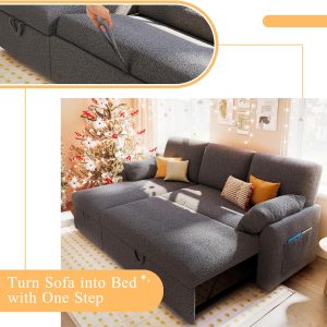 VanAcc Sofa Bed, Sleeper Sofa with Storage Chaise 2 in 1 Pull Out Couch Living Room