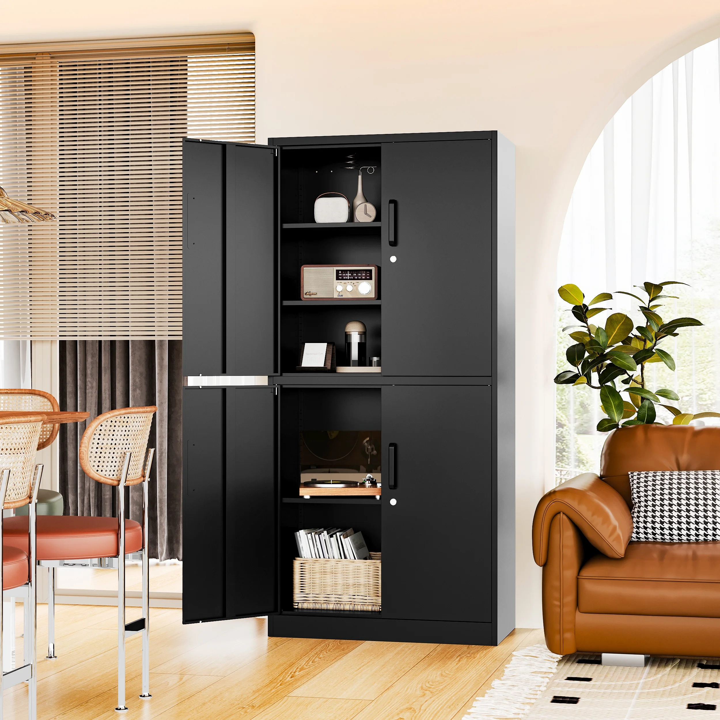 Fesbos Metal Storage Cabinet with 4 Doors and 3 Adjustable Shelves,71" Lockable Garage Tall Steel Lockers,for Home Office,Living Room,Pantry,Gym,Commercial Utility Storage