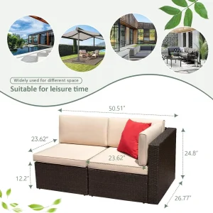 Devoko 5 Pieces Patio Furniture Sets All Weather Outdoor Sectional Patio Sofa Manual Weaving Wicker Rattan Patio Seating Sofas with Cushion and Glass Table(Beige)