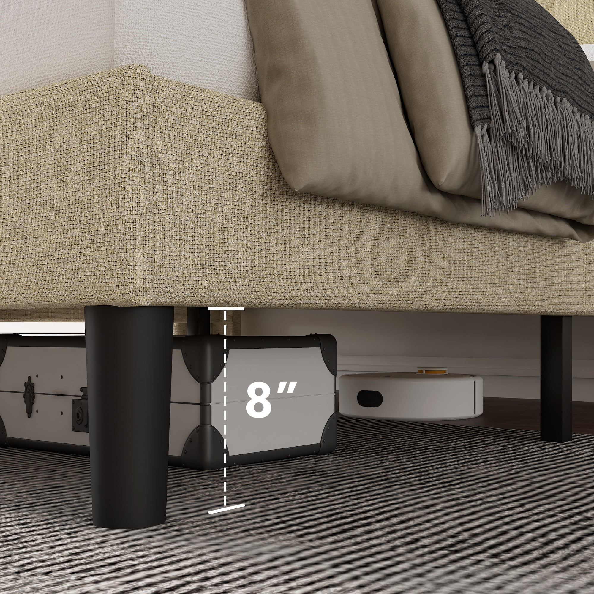 ipormis Full Size Bed Frame with Charging Station-Upholstered Platform Bed Frame with Wingback Storage Headboard, No Box Spring Needed,Light Grey