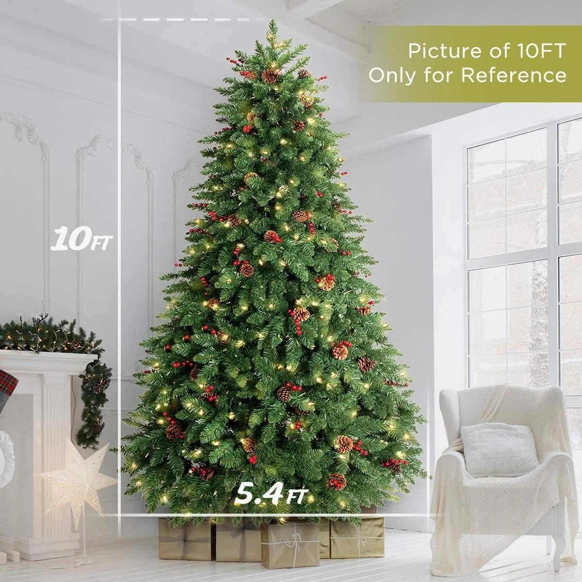 Jostyle 4.5FT Pre-Lit Christmas Tree, Decorated with 300 Clear Lights and Realistic 516 Thicken Tips