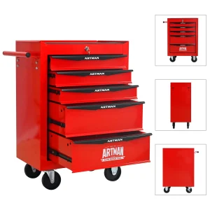 Tool Cabinets 4 Drawers Multifunctional Tool Cart with Wheels,Metal Rolling Tool Cart Storage for Garage Workshop Warehouse Repair Shop--With Stainless Steel Roof- Red&Black,Garage Tool Cabinets