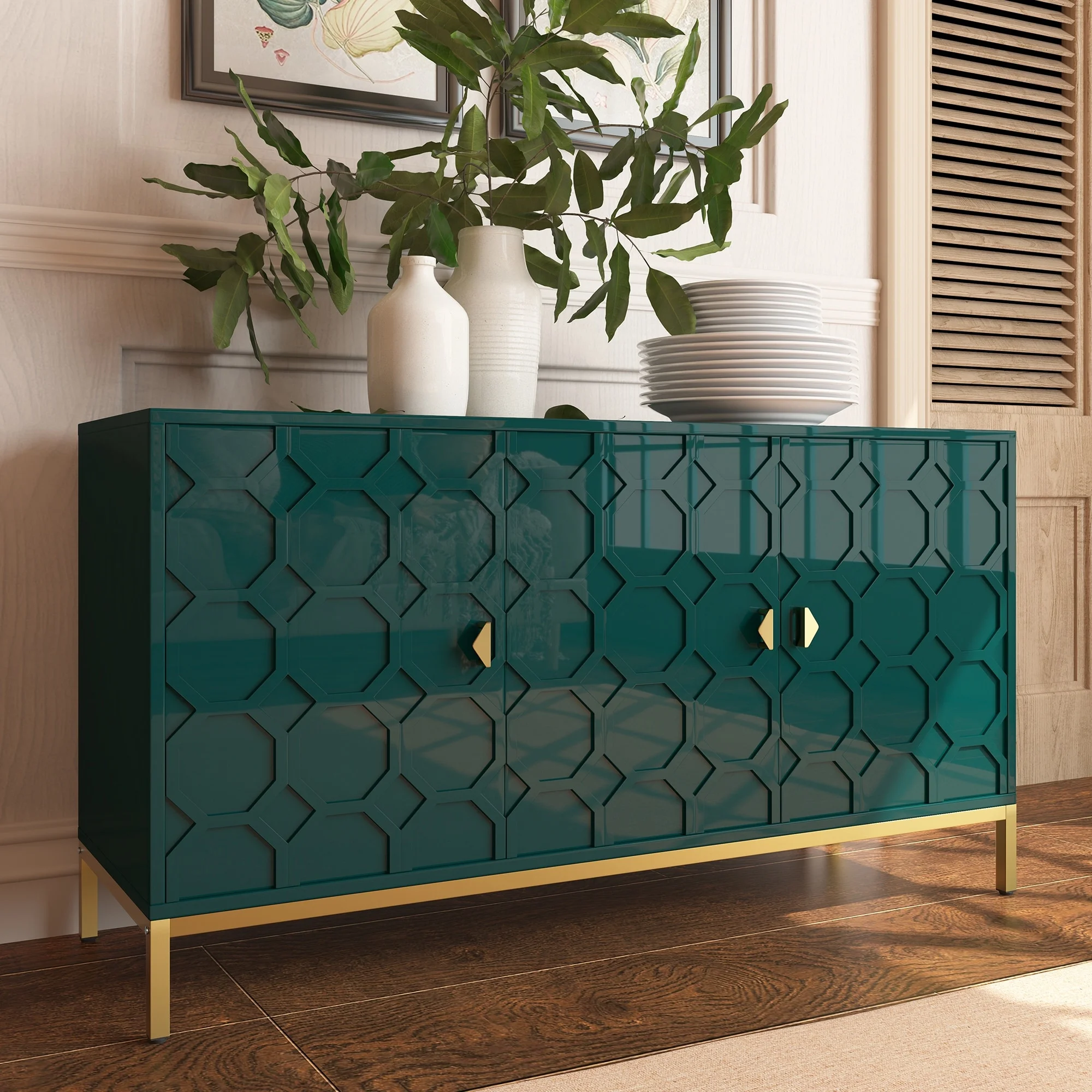 Clihome 2-Door Freestanding Locker Storage Accent Cabinet Blue