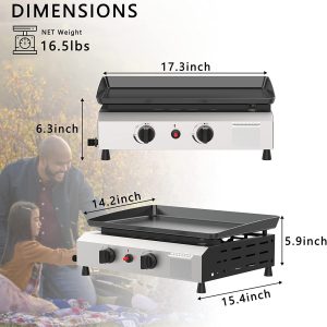 2/3/4 Burner Gas Griddle-Outdoor Propane Griddle-BTU Propane Fuelled. Portable Flat Top Gas Grill Camping Griddle Station with Side Shelves for Kitchen