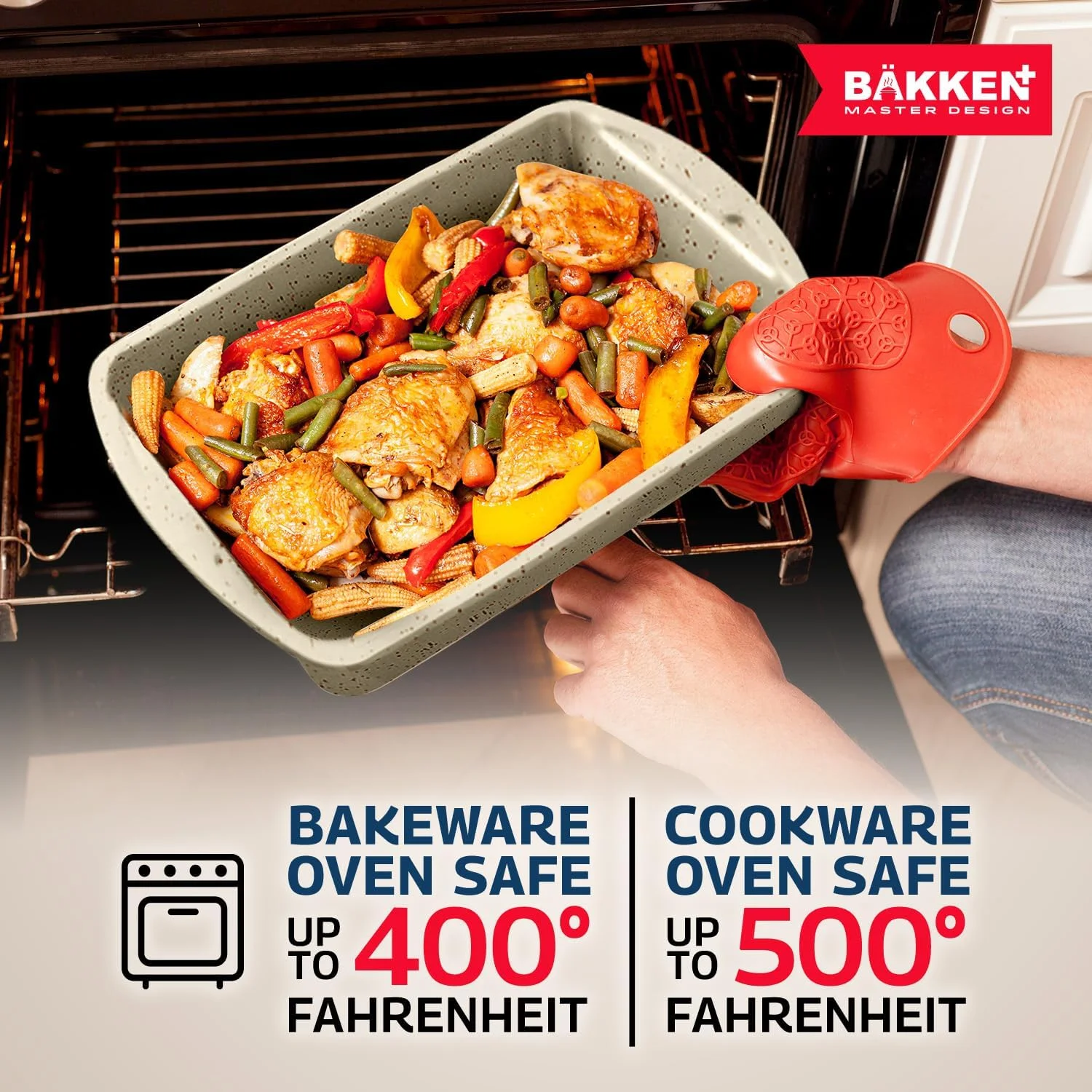 Bakken Master 38 Piece Granite Cookware and Bakeware Set -C Nonstick Granite Coating, Pots and Pans with Detachable Handles and Tempered Glass Lids, 6-piece Bakeware set, 12-piece Mixing Bowls,Brown